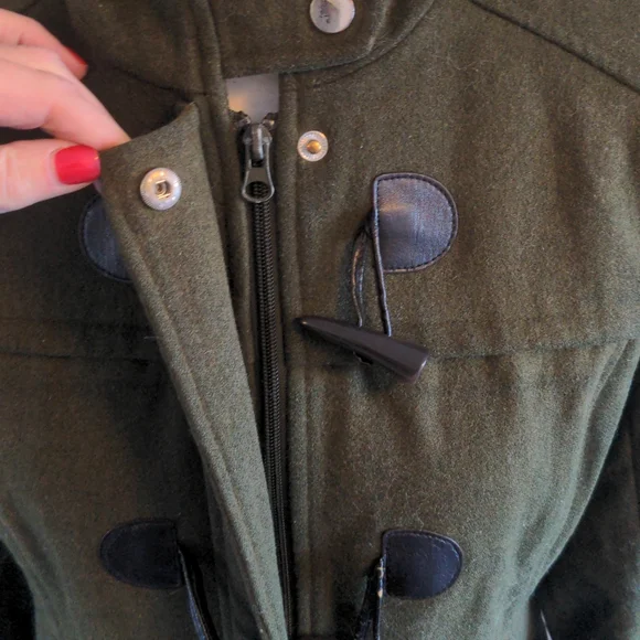 Army Green Wool Utility Coat with Hood - Picture 10 of 12